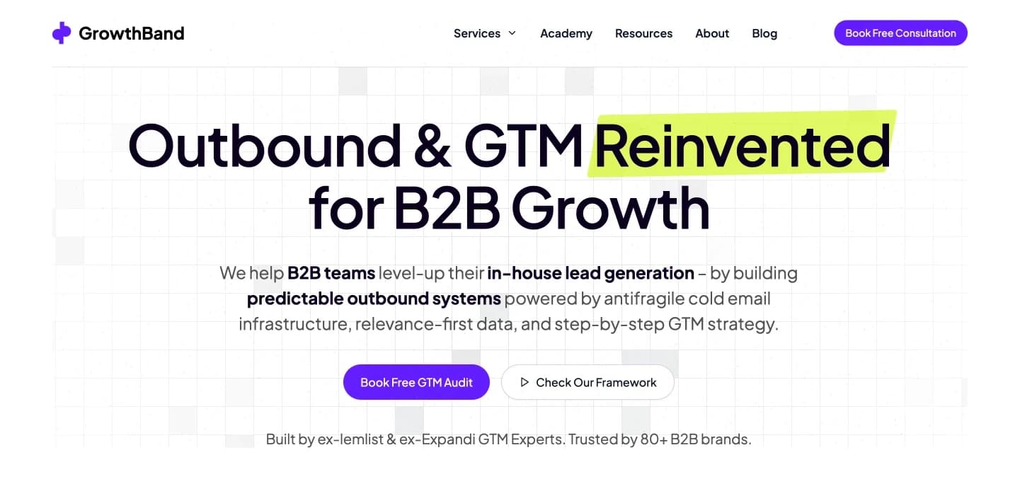 GrowthBand landing page: Outbound and GTM reinvented for B2B growth