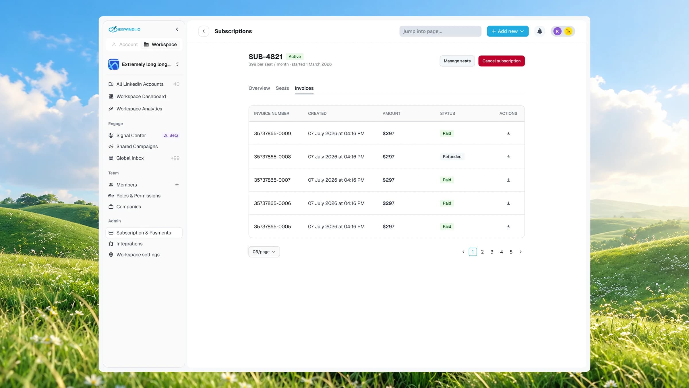 Subscription invoices