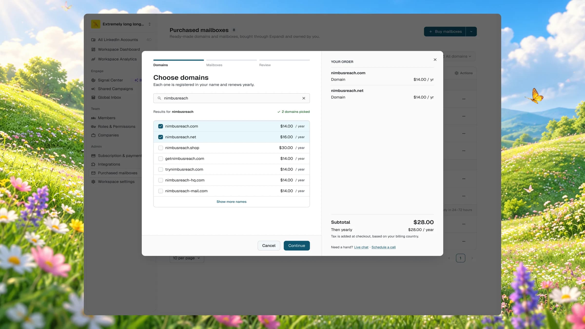 Buying mailboxes: choosing domains
