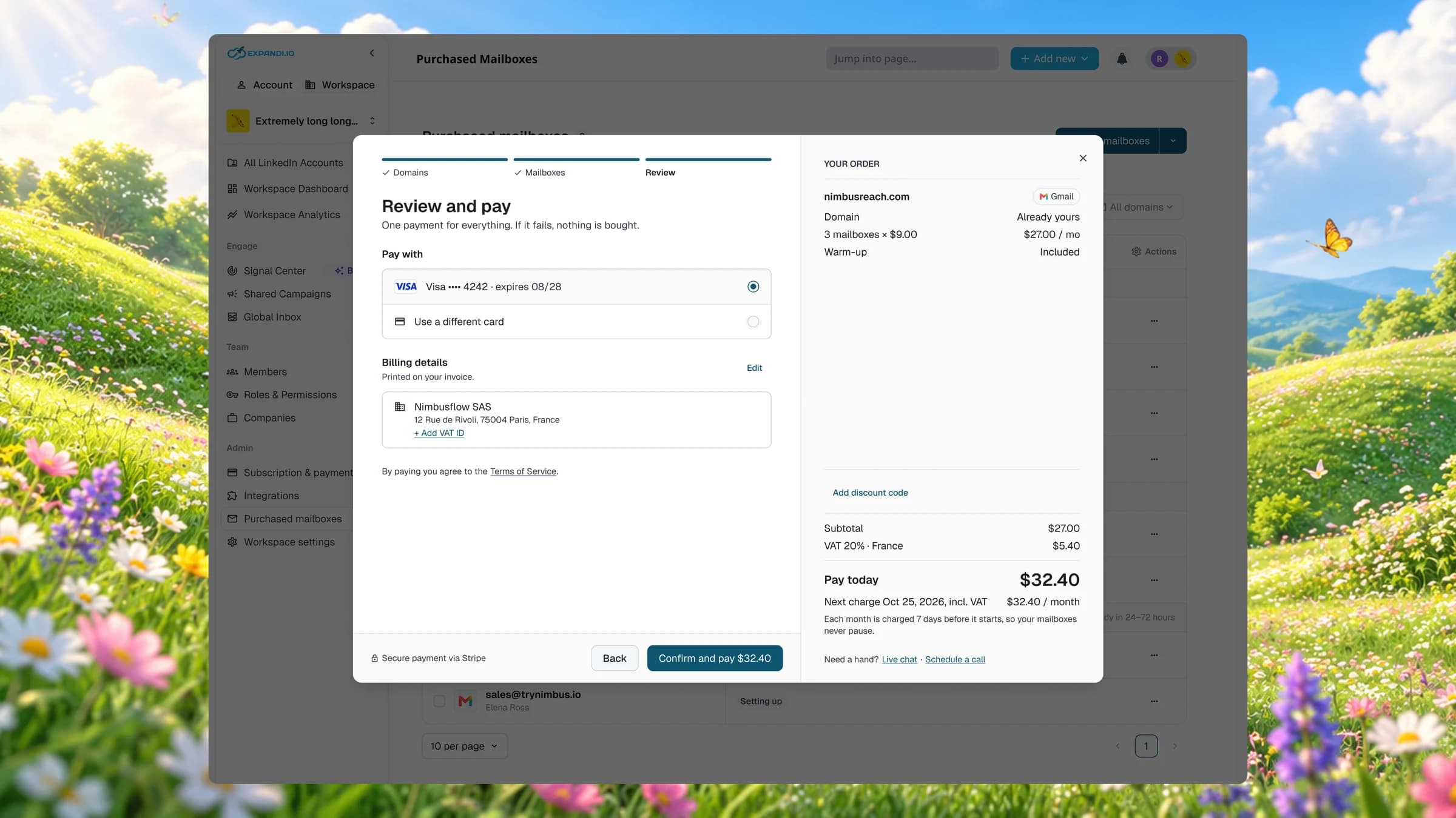 Buying mailboxes: review and pay