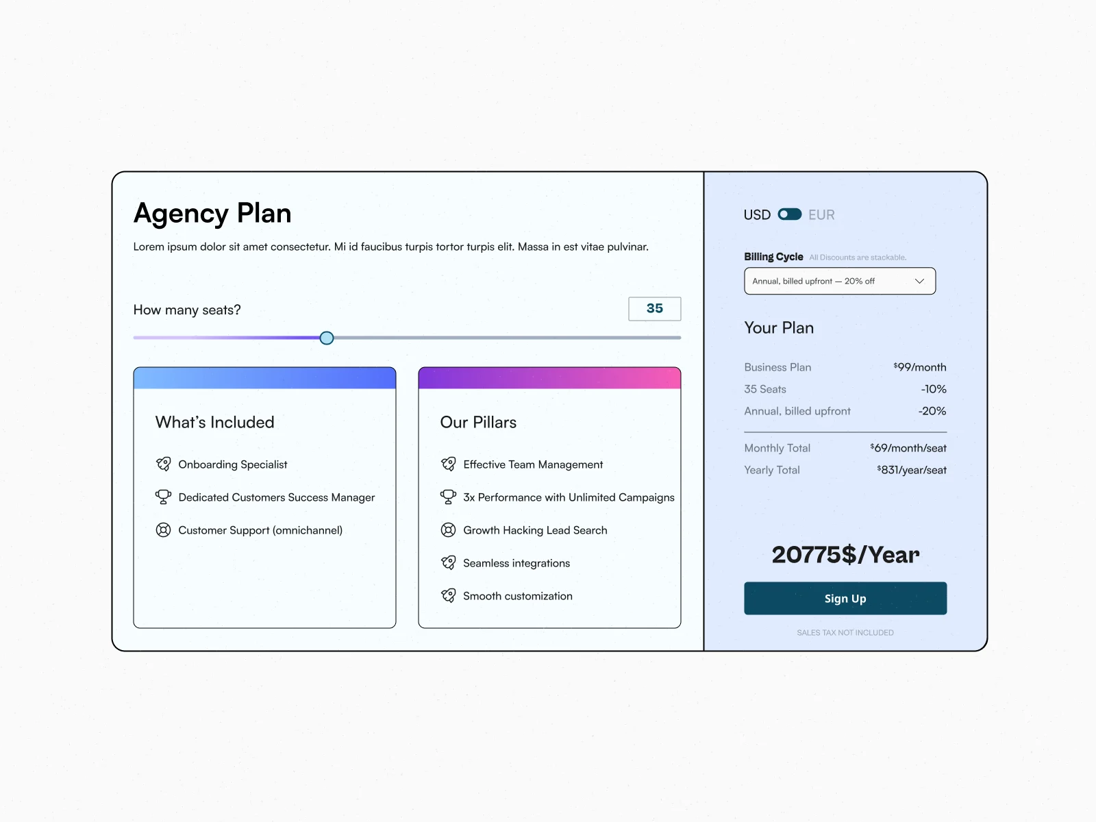 Agency plan pricing calculator