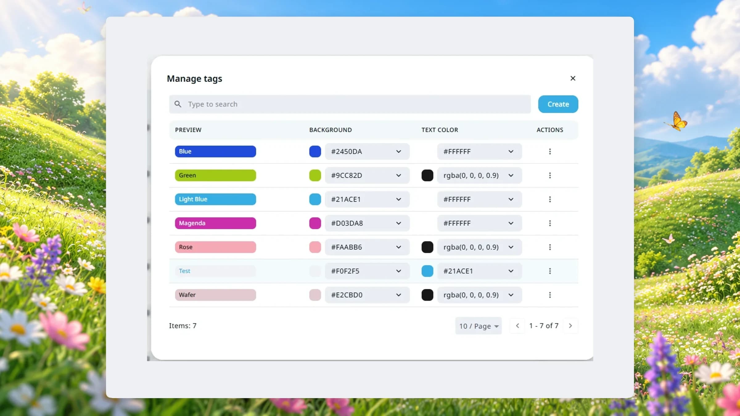 Before: managing tags as a table of colour codes