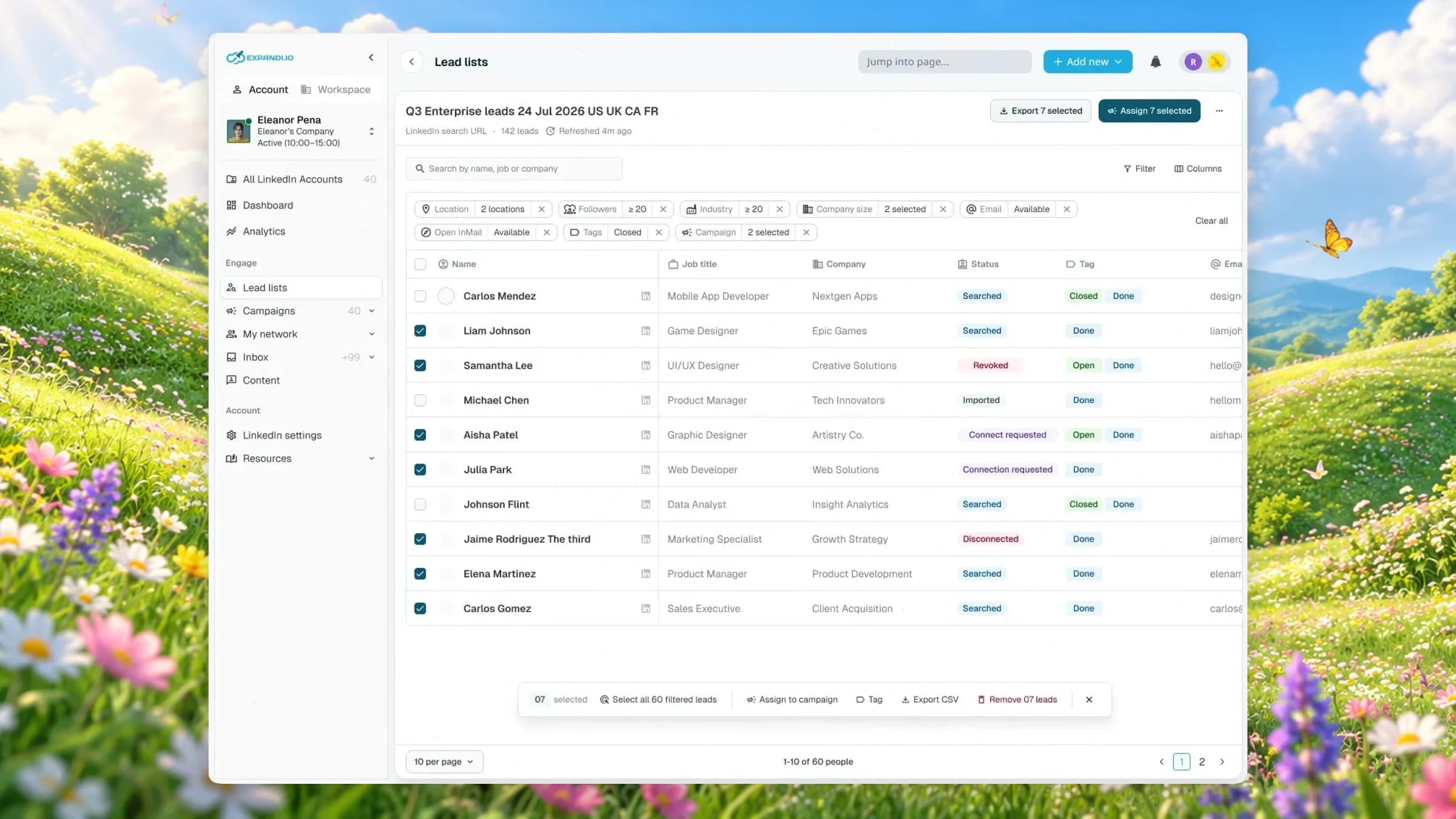 The same picker for bulk tagging from a lead list