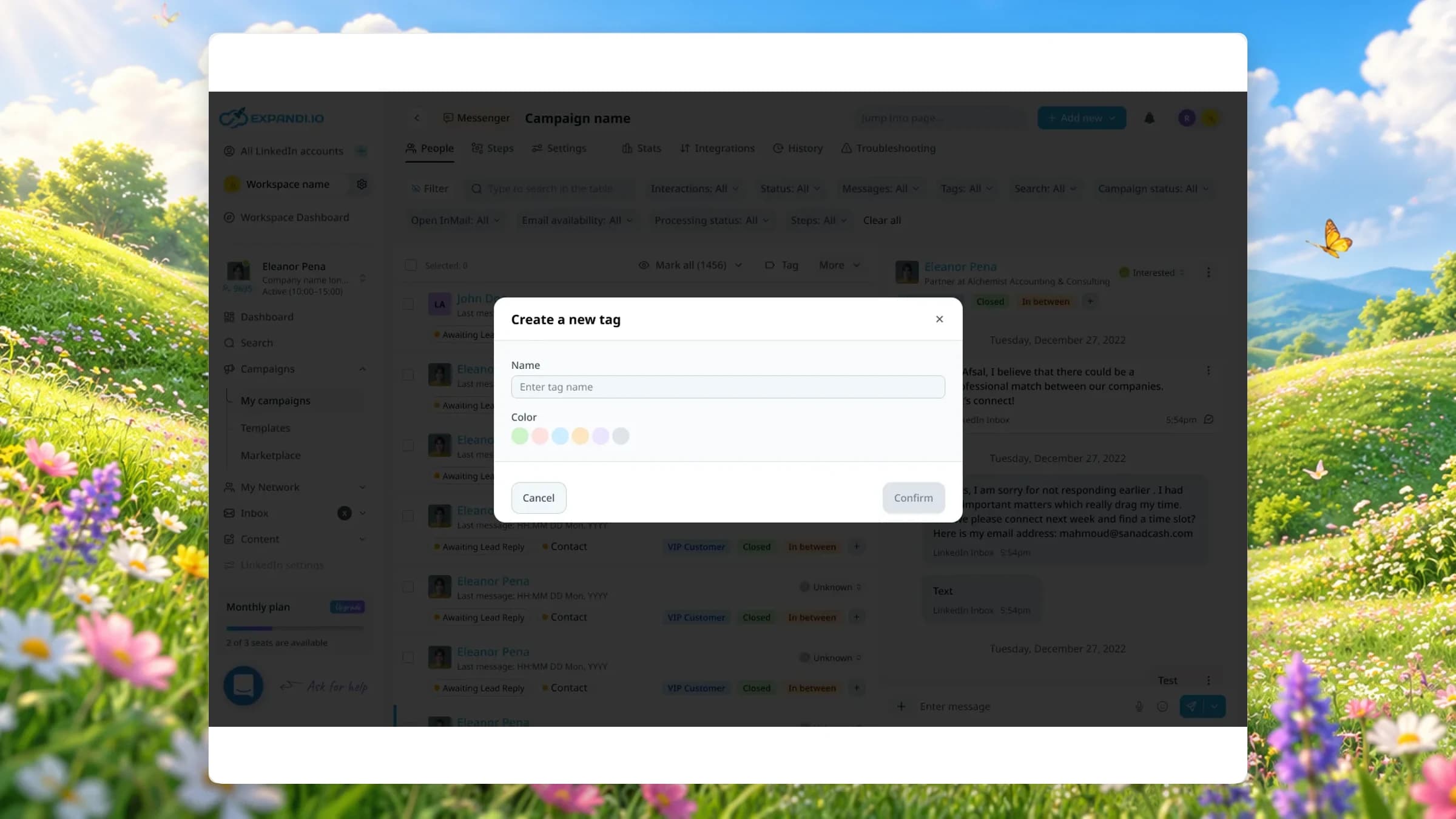 Creating a tag is a name and a colour