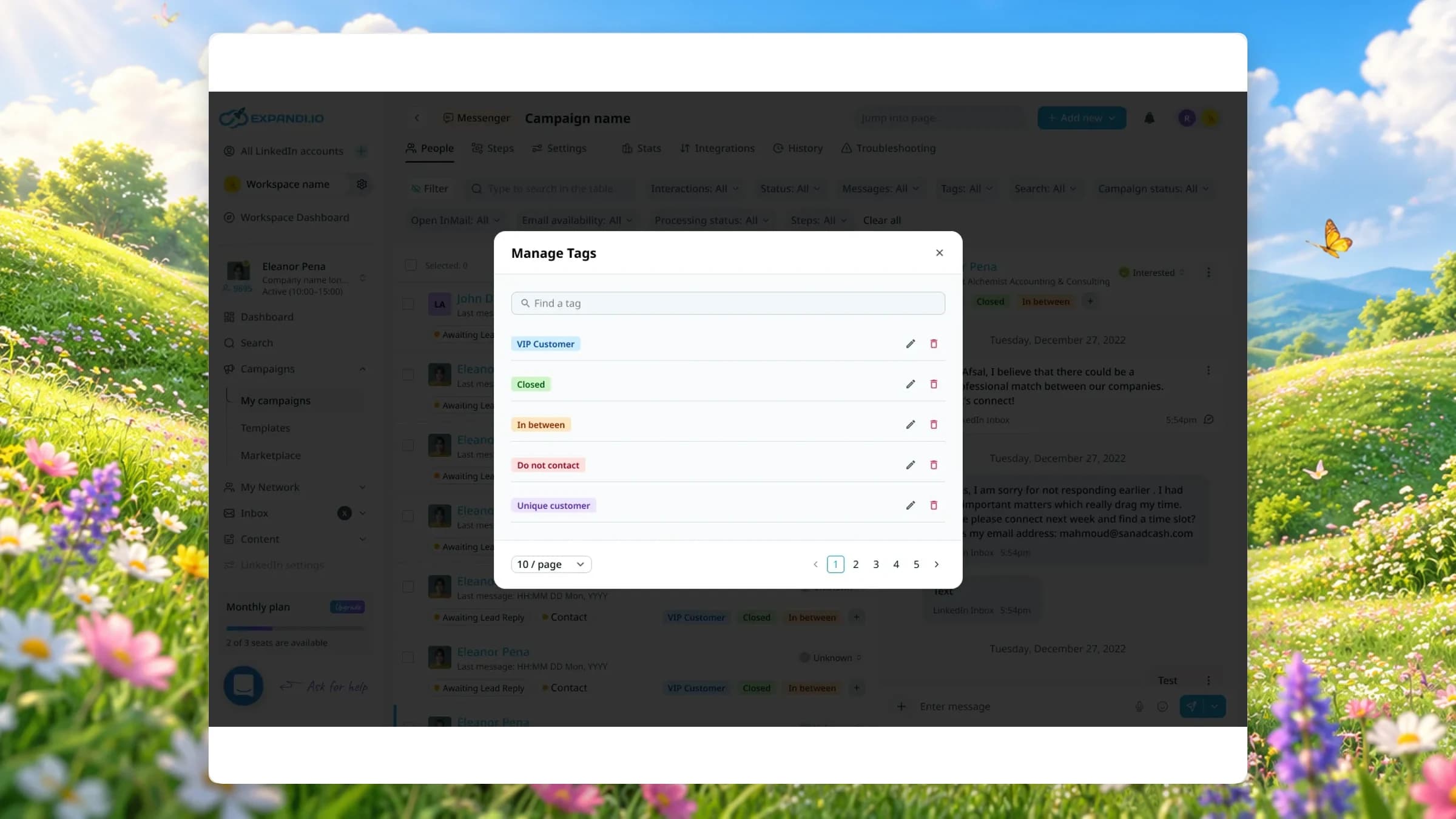 Managing tags in the same panel